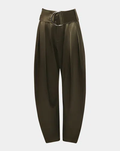 Jw Anderson Pleated D-ring Satin Trousers In Green