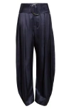Jw Anderson Belted High-rise Barrel-leg Pants In Navy