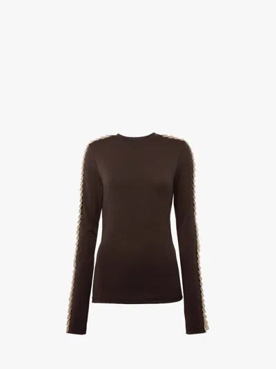 Jw Anderson Pleated Trim Long Sleeve Top In Brown