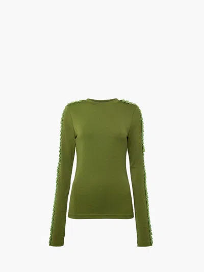 Jw Anderson Pleated Trim Long Sleeve Top In Green