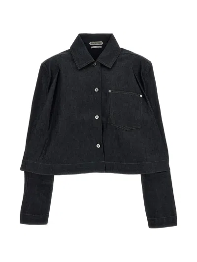Jw Anderson Pleated-sleeve Denim Shirt In Black