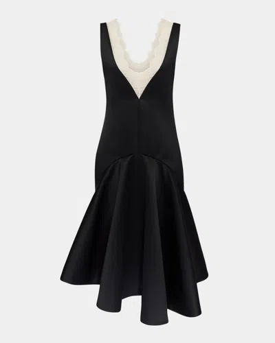 Jw Anderson Plunging Lace-trim Draped-hem Dress
