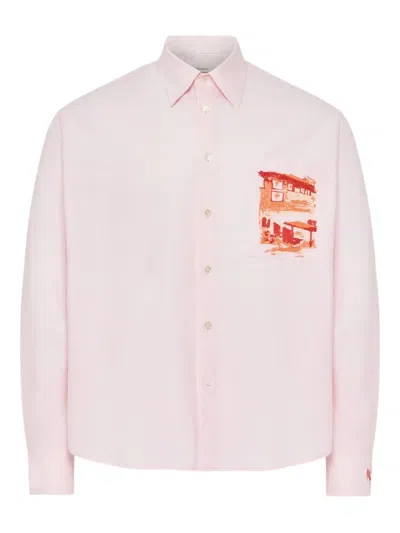 Jw Anderson Pocket-print Cotton Shirt In Pink
