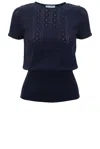 Jw Anderson Cotton Pointelle Cap Sleeve T-shirt In Navy