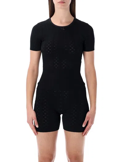 Jw Anderson Pointelle Knit T-shirt In Black