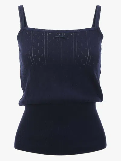 Jw Anderson Cotton Pointelle Straight Neck Tank Top In Navy