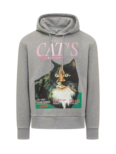 Jw Anderson Polly The Cats Hoodie In Mid Grey Melange