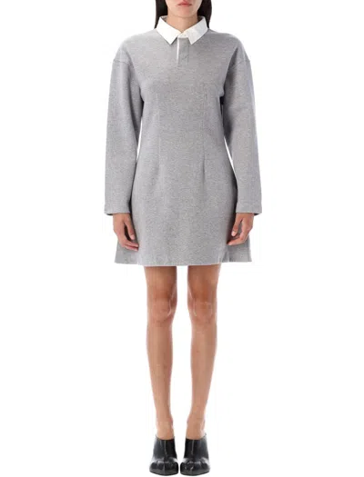 Jw Anderson Long Sleeve Polo Cotton-blend Mini Dress In Gray
