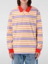 Jw Anderson Men Multicolor Polo Shirt With Logo Embroidery On The Sleeve And All-over Striped Motif  In Pink