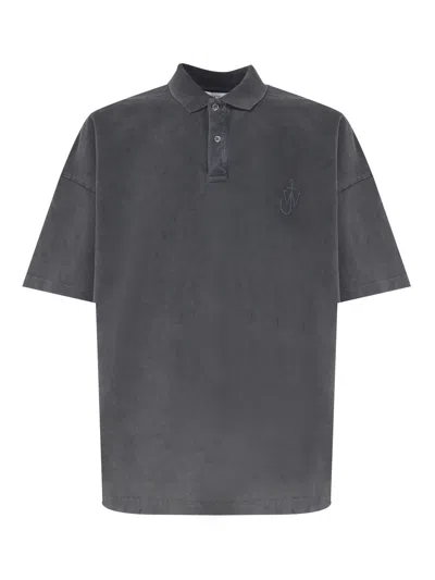 Jw Anderson Polo Shirt With Embroidered Logo In Grey