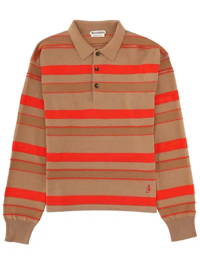 Jw Anderson Striped Long-sleeve Polo Shirt With Classic Collar And Ribbed Cuffs In Multi