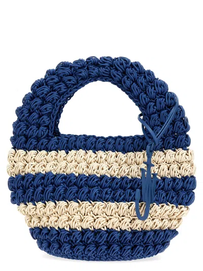 Jw Anderson Popcorn Basket Handbag In Blue White Stripe