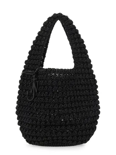 Jw Anderson Popcorn Basketball Big Leather-trim Shoulder Bag In Black