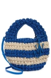 Jw Anderson Popcorn Crocheted Cotton Basket Bag In Blue/ Off White