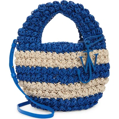 Jw Anderson Popcorn Crocheted Cotton Basket Bag In Blue/off White