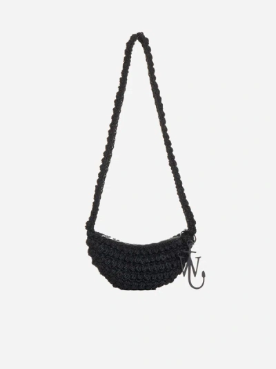 Jw Anderson Popcorn Sling Crochet Bag In Black