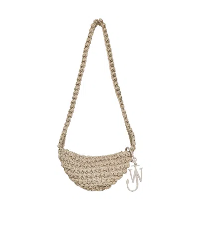 Jw Anderson Popcorn Leather-trimmed Crocheted Cotton Shoulder Bag In Grey