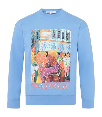 Jw Anderson Graphic-print Organic-cotton Sweatshirt In 800 Blue