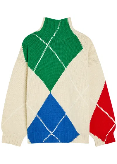Jw Anderson X Pringle Of Scotland Oversized Argyle Wool Turtleneck Sweater In Multi