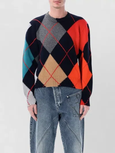 Jw Anderson Pringle Cropped Crew Neck Argyle Jumper In Multi