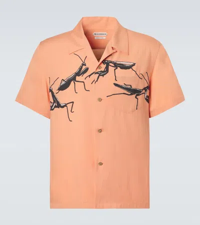 Jw Anderson Mens Peach Praying Mantis-print Camp-collar Woven Shirt In Orange