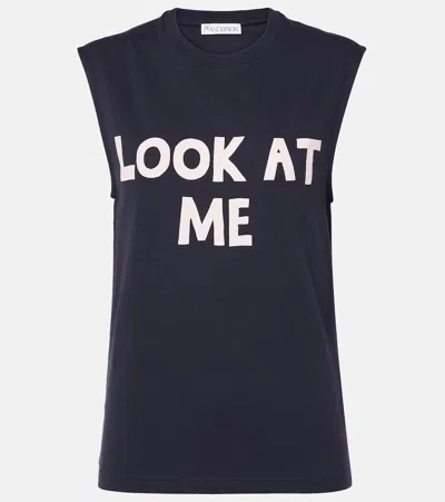Jw Anderson Printed Cotton Jersey Tank Top In Dark Navy