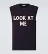 Jw Anderson Blue Sleeveless Top With Maxi Print On The Front And Logo Detail On The Rear In Blue