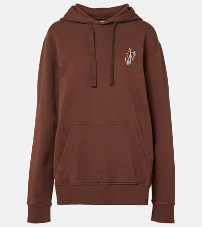 Jw Anderson Printed Embroidered Cotton Jersey Hoodie In Brown