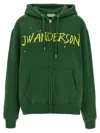 Jw Anderson Hoodie Print Hood Kangaroo Pocket Ribbed Cuffs In Green