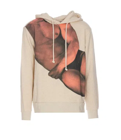 Jw Anderson Printed Hoodie In Oatmetalmelange