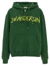 Jw Anderson Hoodie Print Hood Kangaroo Pocket Ribbed Cuffs In Green