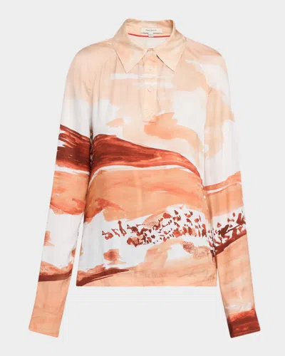 Jw Anderson Printed Long-sleeve Polo In Orange