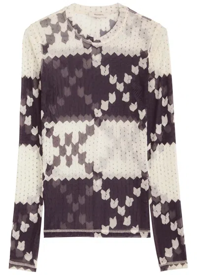 Jw Anderson Printed Semi-sheer Mesh Top In Navy
