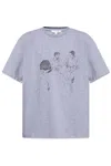 Jw Anderson Mens Mid Grey Melange Cafe Scene Crewneck Cotton-jersey T-shirt In Gray