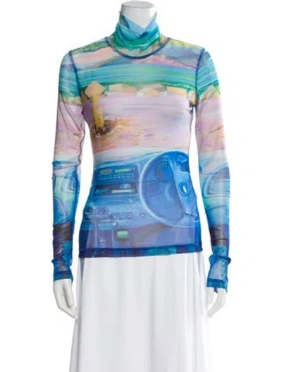Pre-owned Jw Anderson Printed Turtleneck Top In Blue