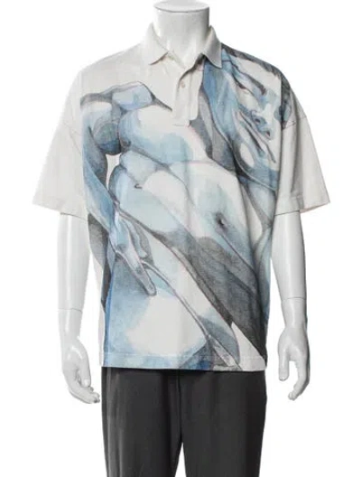 Pre-owned Jw Anderson Printed V-neck Polo Shirt In Blue