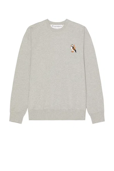 Jw Anderson Puffin Embroidery Sweatshirt In Mid Grey Melange