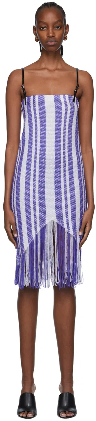 Jw Anderson 2-tone Fringed Knit Midi Dress In Purple White