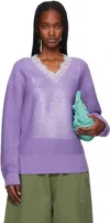 Jw Anderson V-neck Lace Trim Sweater In 748 Lavender