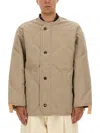 Jw Anderson Beige Crewneck Jacket With Quilted Design On The Front And Logo Embroidery On The Rear In Fabric Man In Neutral