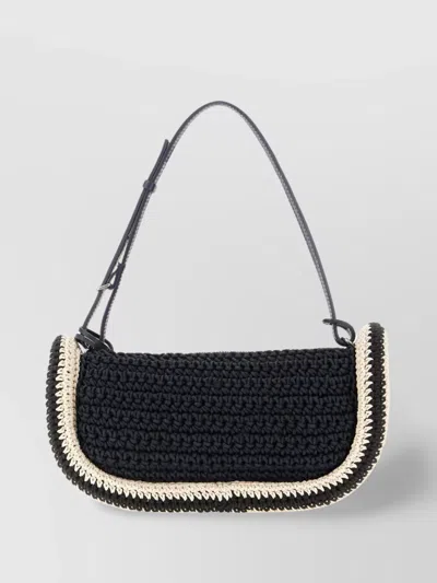 Jw Anderson Raffia Bumper-15 Shoulder Bag Crochet Design In Black