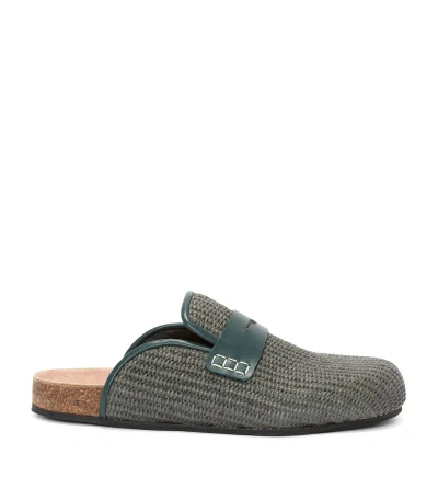 Jw Anderson Raffia Loafer Mules In Green