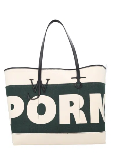 Jw Anderson Rectangular Cotton Tote Bag With Oversized Lettering In Multi