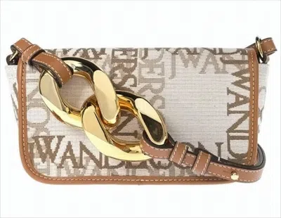 Jw Anderson Rectangular Crossbody Bag With Logo Print And Chain Accents In White