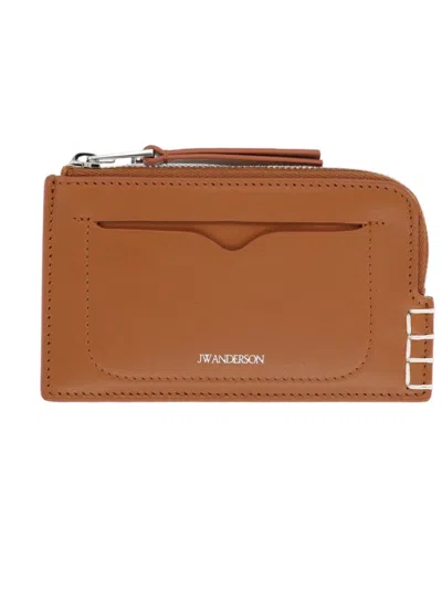 Jw Anderson Rectangular Zip Smooth Leather Wallet In Brown