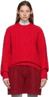 Jw Anderson Red Cable Knit Crewneck Sweater In 417 Bright Red