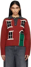 Jw Anderson House Intarsia Wool Polo Sweater In 465 Brick
