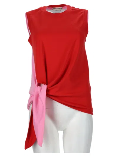 Jw Anderson Red Sleeveless Asymmetrical Organic Cotton Top