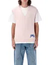 Jw Anderson Pink Sleeveless Vest With V Neck And Contrasting Logo Embroidery On The Front