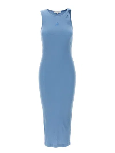 Jw Anderson Ribbed Cotton Midi Dress In Blue